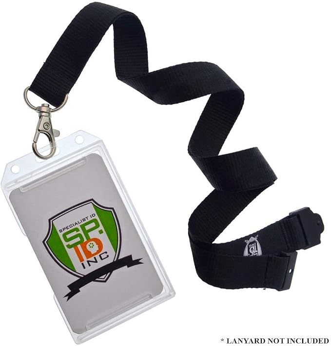2 Pack - Heavy Duty 2-Sided Rigid Multi Card Holder - Hard Plastic Vertical ID Badge Holders for 2 Standard or Thick Prox Cards, Fuel Card, CAC, Work Badge, or Credit Cards by Specialist ID (Clear)