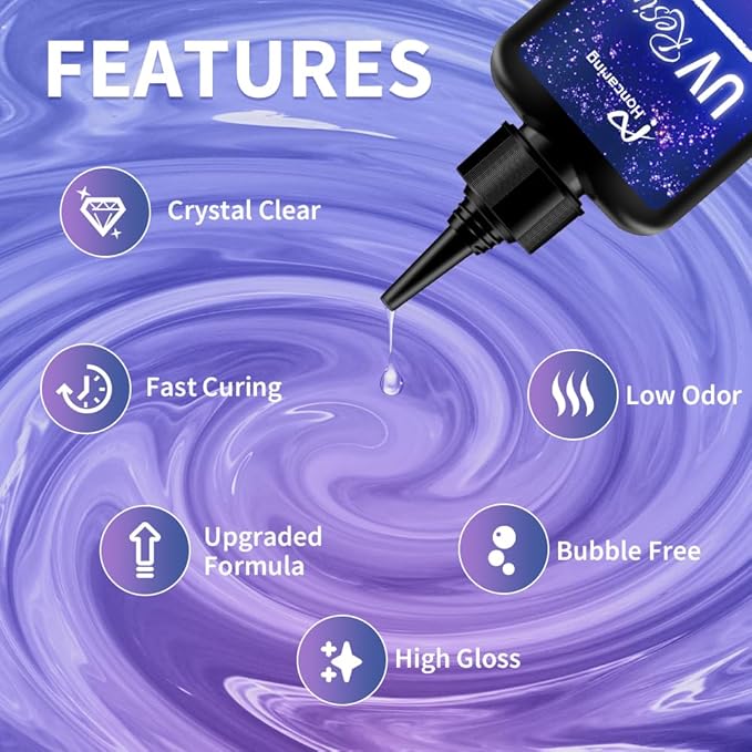 Honcaring UV Resin 400g, Hard Type Clear Beginner-Friendly Kit, Upgraded Formula & Crystal Clear for Jewlery Making, 100g*4 Resin UV Kit with for Earring, Pendant, DIY
