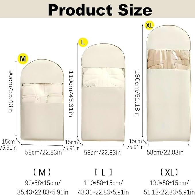 Space Saving Hanging Garment Bag with Self Compression Zipper, 2025 New Space Saver Clothes Storage Organizer, Dust Cover Clothes Bags for Down Coat Suit Dress or Jacket (Beige, XL)