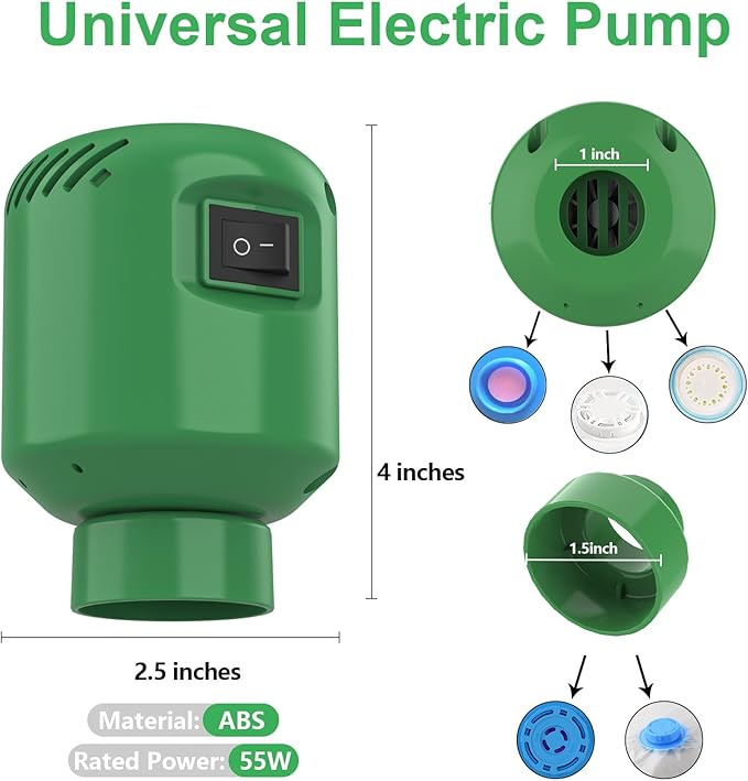 Electric Vacuum Pump for Storage Bags - 55W Fast Compression, Universal for Bags Under 1.5'', Auto Voltage 100V-240V, Portable Space Saver for Travel/Home, Green