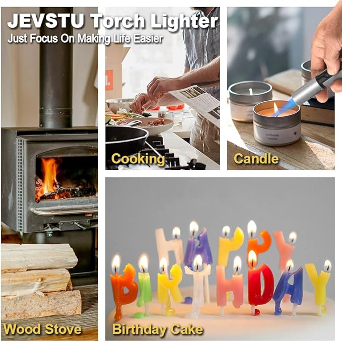 2 Pack Torch Lighter with Fuel Level Window, Adjustable Fire Jet Torch Windproof Lighter Long for Grill Cooking Candle, Red & Silver
