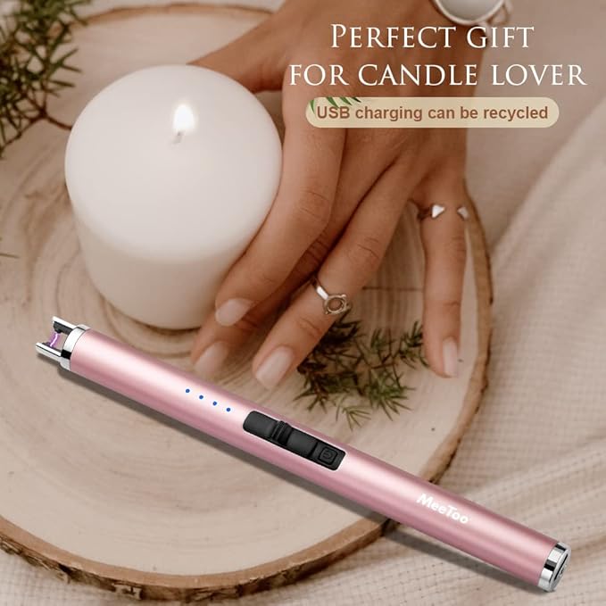 MeeToo Candle Electric Lighter Rechargeable USB Type-C Lighters for Candle Christmas Kitchen Camping Party, Gifts for Wife Women Men Nana Rose Gold