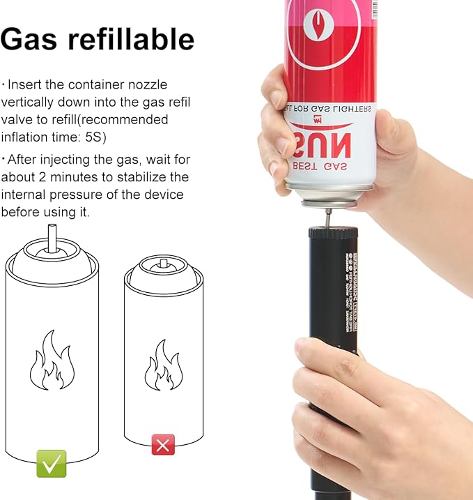 Camping Lighter, Torch Lighter, Windproof Jet Flame Butane Refillable Adjustable Flame with Safety Lock&Fule Guage for Campfires Kitchen Hiking Candles Fireplace BBQ Outdoor Camping Essentials(Black)