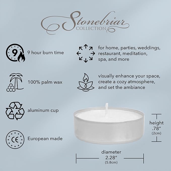 Stonebriar 20 Pack Unscented Mega Oversized Tea Light Candles with 9 Hour Extended Burn Time