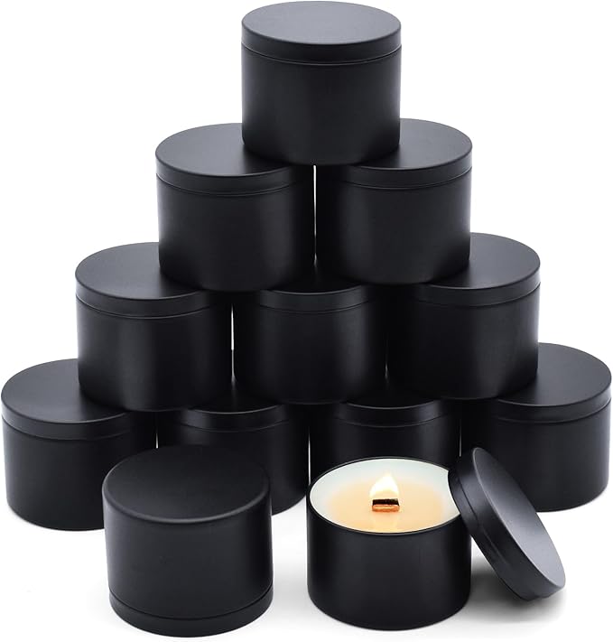 12-Pack Candle Jars, 8oz Candle Tins with Lids, Empty Metal Candle Jars for Making Candles Bulk Candle Containers - Full Black