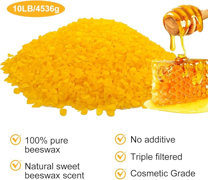 Yellow Beeswax Pellets 10LB, Organic Beeswax, Beeswax for Candle Making, Body, Skin Care DIY, Lip Balm and Soap Making Supplies