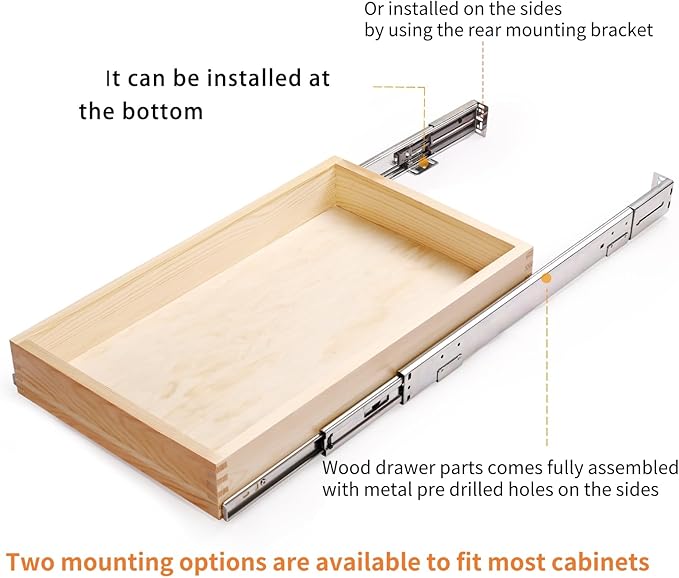 23”W x 21”D x 3”H Soft Close Slide Out Wood Drawer Organizer for Kitchen, Bottom and Side Assembly (Cabinet Opening>23.5 inches for Bottom Assembly, Opening= 23 inches for Side Assembly)