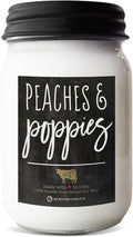 Milkhouse Candle Company Peaches & Poppies Soy Candle - Ripe Peaches | Wild Poppies | Vanilla Bean Scented - 13 oz Mason Jar with Lid, 70+ Hour Burn Time, Made in The USA
