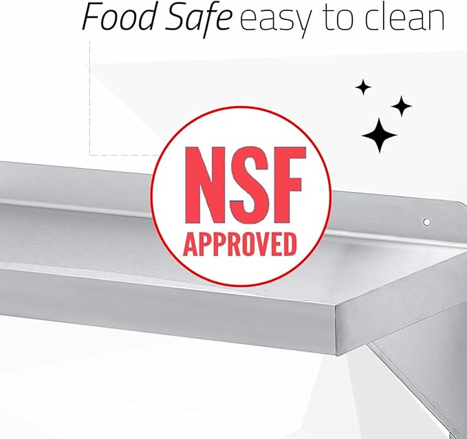 DuraSteel Stainless Steel Shelf - 24 Inch Wide x 12 Deep Commercial NSF Mounted Metal Wall Shelf Pantry Organizer Garage Storage Shelves - Rack Shelving Restaurant Kitchen Units Laundry Utility Room