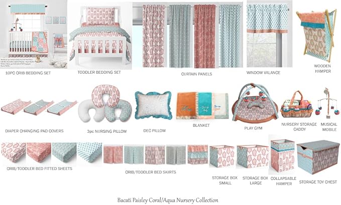 Bacati - Toy Chest Paisley Sophia Coral/Aqua Girls