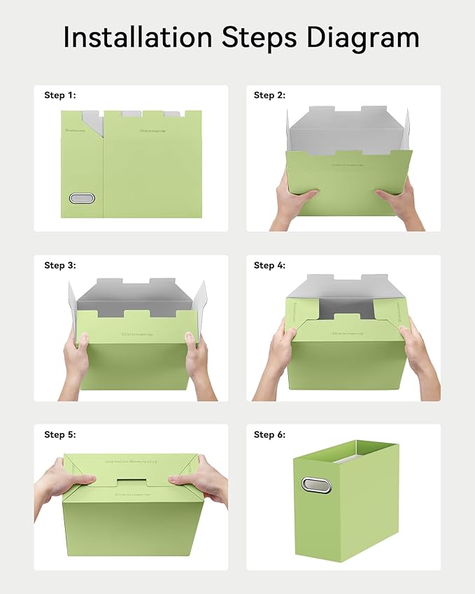 Oterri File Organizer Box, Portable Collapsible Cardboard File Folder Organizer with Handle for Letter Size Hanging Files, Document Storage Box for Home Office & Classroom (8 Packs, Green)