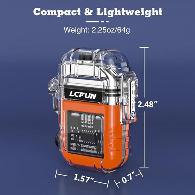 LcFun USB Rechargeable Electric Lighter with COB Flashlight,Windproof Plasma Dual Arc Lighter with Battery Display, Waterproof Lighters for Camping, Survival, Hiking, Candle