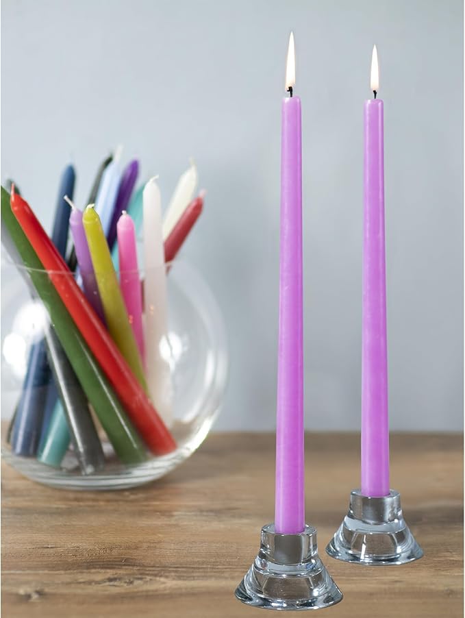 CANDWAX Lavender 14 inch Taper Candles Pack of 4 - Unscented Smokeless Dripless Candlesticks - Perfect for Special Occasions, Ordinary Dinners, Holidays and as Easter Candles - Lilac Candle Sticks