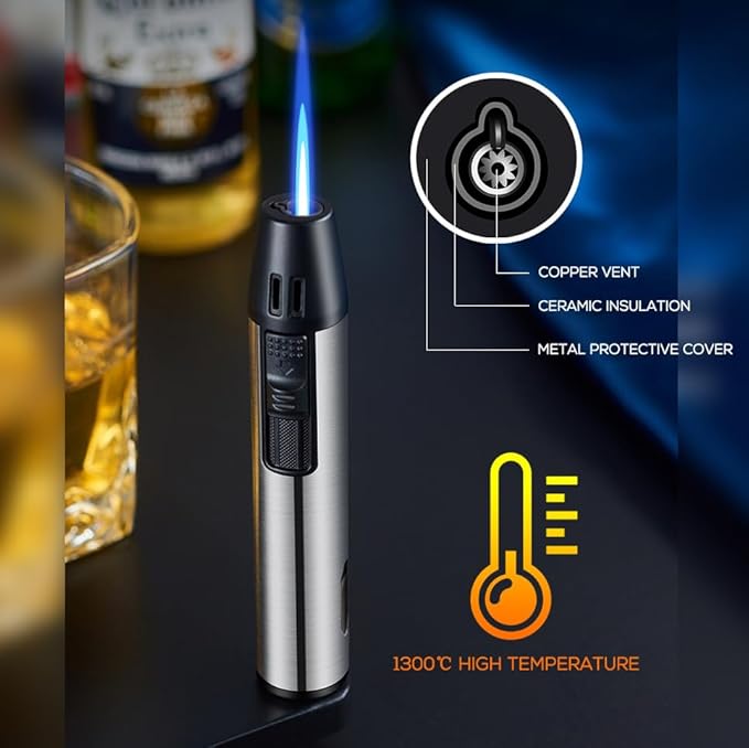 Navpeak Mini Torch Lighter Windproof Jet Blue Flame Lighters Compact Portable with Gas Window Refillable Butane Torch for Candle Craft Outdoor BBQ Grill (Butane Not Included)(White)