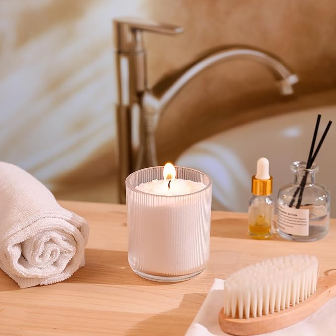 simeitol 18oz Scented Candle Sand Wax, Vanilla Scented Pearled Candles with a Glass Jar, Long Lasting with 120 Hours Refillable Candle Sand with 30 Wicks for Mom/Home Decor/Holiday Gift/Relaxation