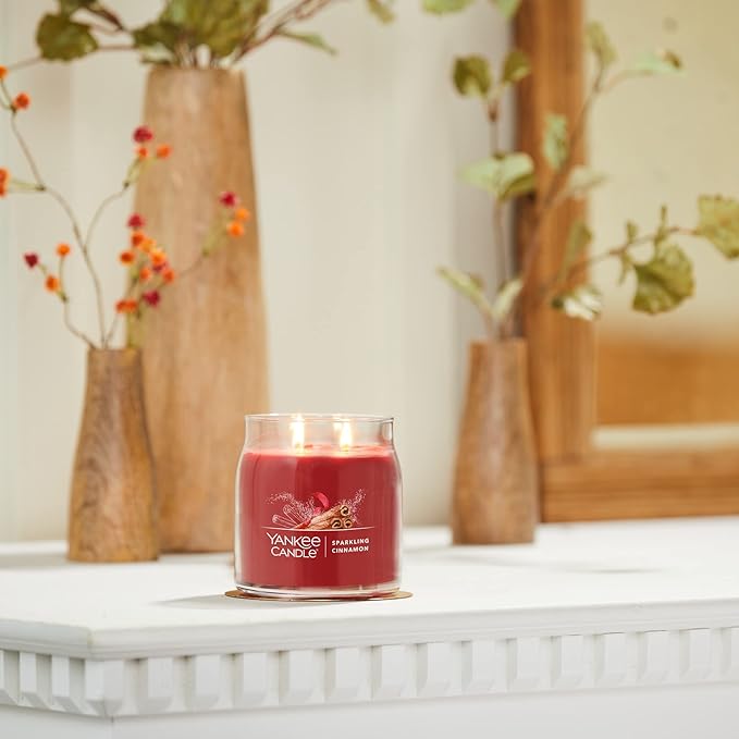 Yankee Candle Sparkling Cinnamon Scented Signature 13oz Medium Jar 2-Wick Candle Over 35 Hours of Burn Time Christmas | Holiday