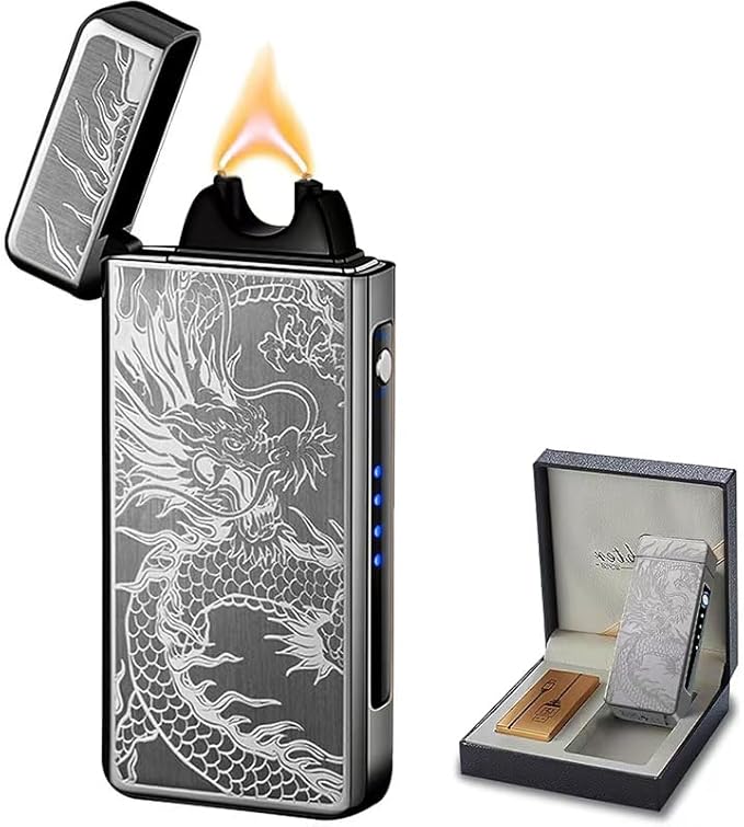 Electric Lighter Plasma Rechargeable with LED Battery Indicator Strong Flame, USB Convenient Charging, Windproof Lighter Outdoor(Black Dragon)