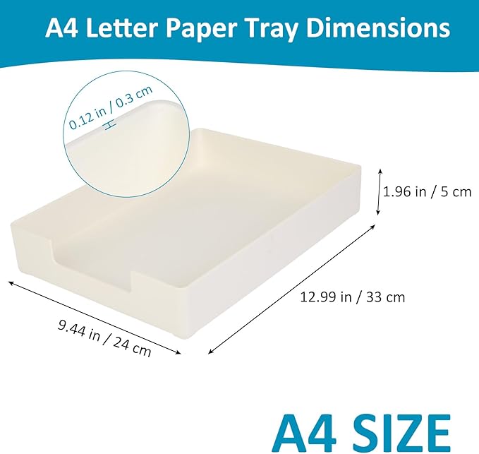 Desk Organizer Tray, 1-Pack A4 Letter-Size Tray, Plastic Printer Paper Holder, Rectangular Desktop Stackable File Holder for Office Supplies School Home, Mail Document Storage Containers (White)