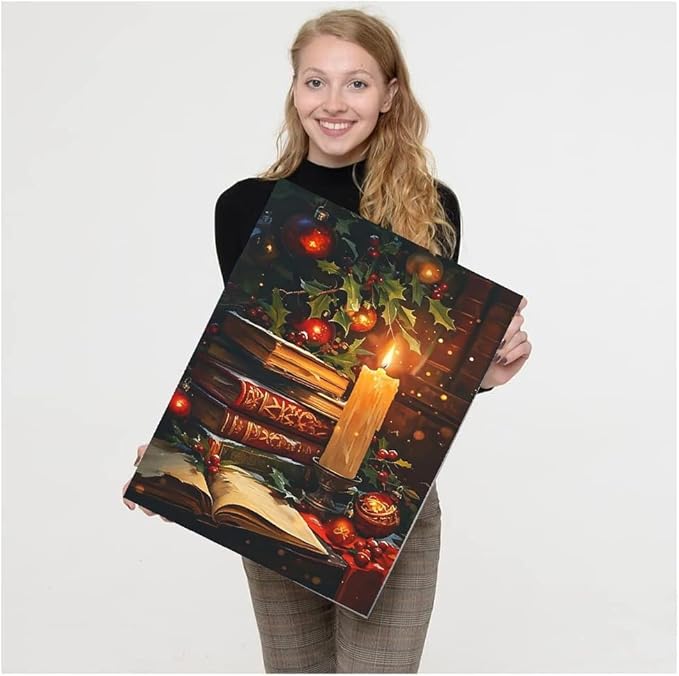 TCDZMYGS Christmas Paint by Numbers Kit for Adults Beginner,Books Candle Paint by Number Kits Without Frame,DIY Acrylic Oil Painting by Numbers for Home Wall Decor 11.8 x 15.7 inch