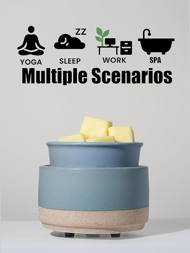 Ceramic Electric Wax Melt Warmer & Cube Oil Melter Cute Small Warmers Aromatherapy for Home Decorative Burner Melts Scented Candle Tart Scent Warm Fragrance (Sand Blue)