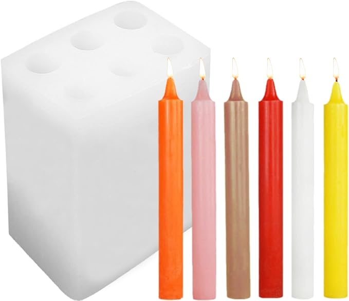 6 Holes Long Cylinder Silicone Candle Molds, Pillar Cylinder Shape Mold for Aromatherapy Candle Soy Wax Soap Clay Craft Plaster Resin Handmade Crafts Gifts Birthday Cake Decor(5.9in)