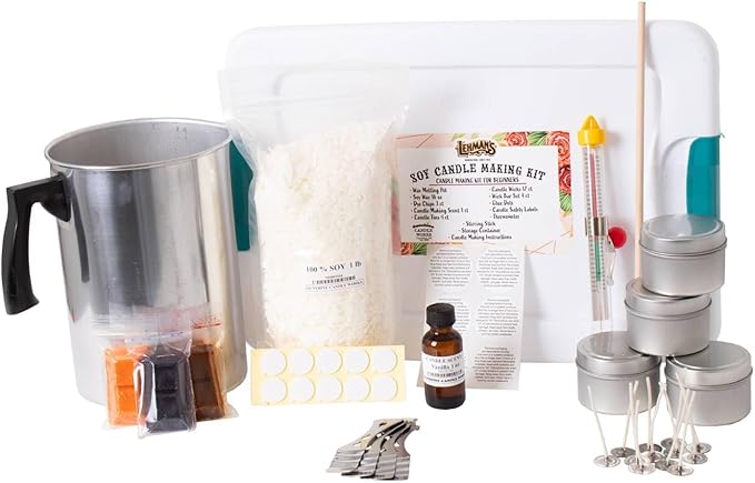 Lehman's Soy Candle Making Kit for Beginners, Complete Set, Makes four 2.5 oz Gift Size Candle Tins, Vanilla Scent