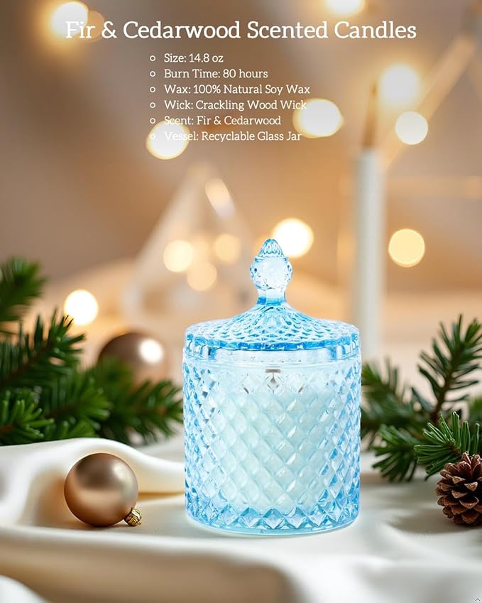 Fir&Cedarwood Scented Candles, 14.8oz Natural Soy Wax, Large Wood Wick Candles for Home, 80H Long-Lasting, Clean Burn, Non Toxci, Luxury Candle Gift for Women & Men,Housewarming