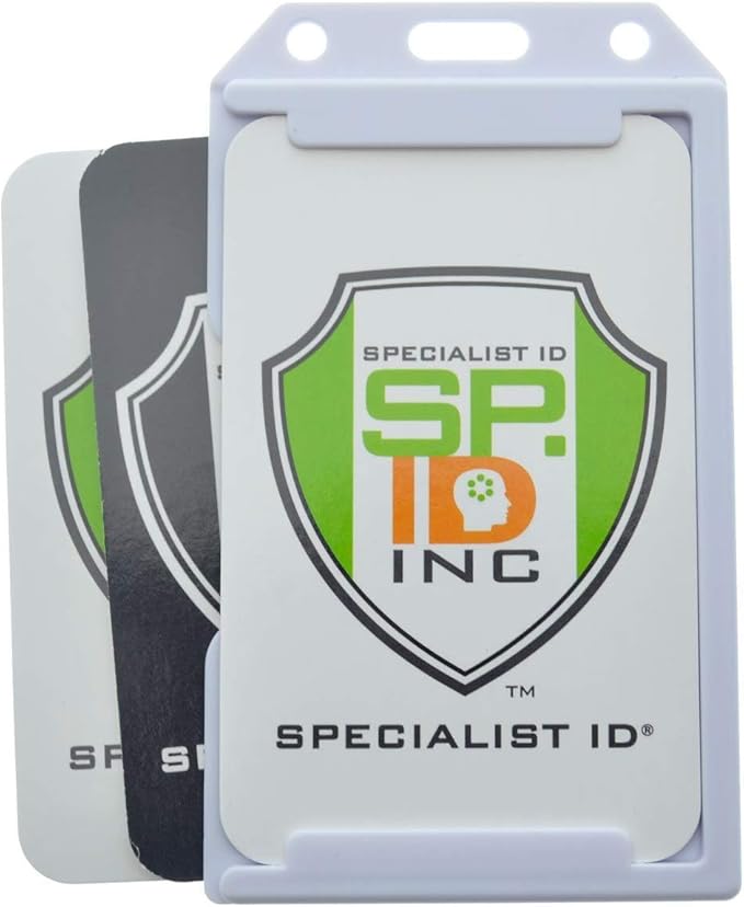 Heavy Duty 2-Sided Rigid Multi Card Holder - Hard Plastic Vertical ID Badge Holders for 2 Standard or Thick Prox Cards, Fuel Card, CAC, Work Badge by Specialist ID, Sold Individually (White)