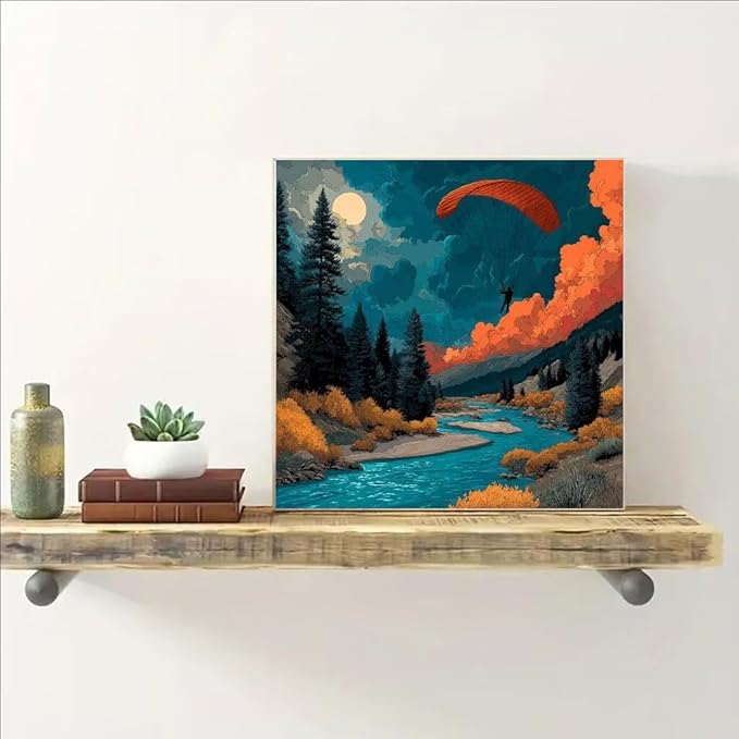 Diamond Art Kits for Adults Paragliding Diamond Painting Kit River, DIY Crafts for Adults 5D Full Square Drill Gem Art Embroidery Painting Kit for Wall Decor, Birthday Girl 11.8x11.8 Inch U-V042