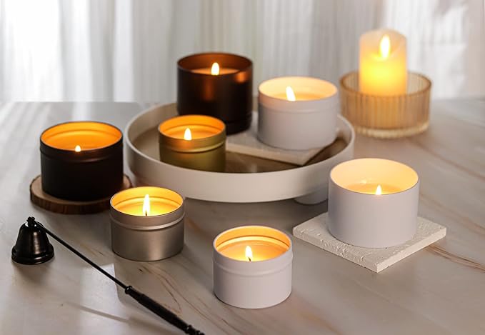 Silver Candle Tins 4oz with Lids, 24 Piece Candle Containers, Bulk Candle Jars for Candle Making - Silver