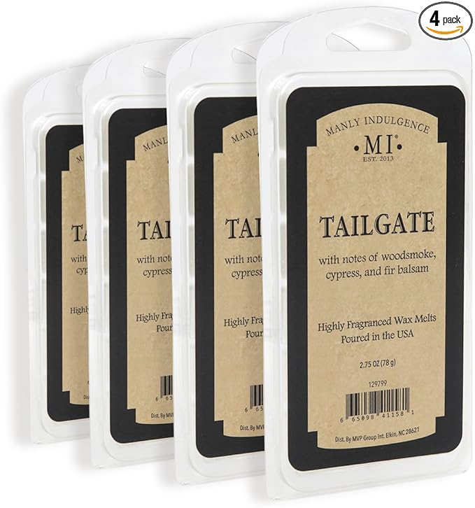Manly Indulgence Tailgate Scented Wax Melts, Wax Melt Warmer Cubes, Long Lasting Scented Wax Warmer Cubes, 4 Pack, 6 Cubes Each - Made in The USA