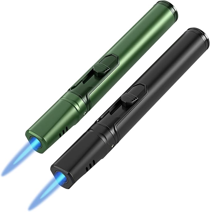 2 Pack Torch Butane Lighters Adjustable Jet Flame Wind Resistant Butane Refillable Gas Long Lighter for Camping Candle Grill BBQ Fireworks (Gas Not Included)