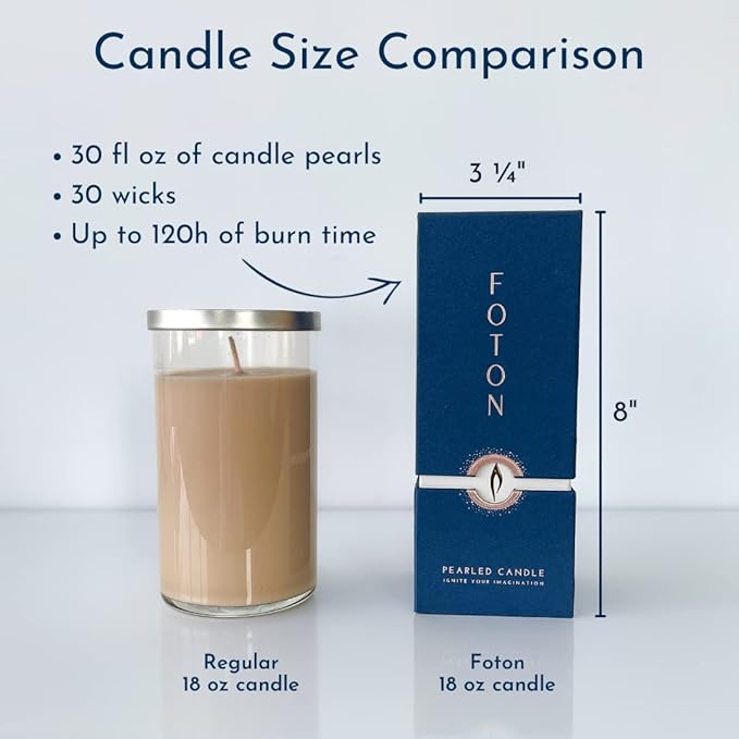 Foton Pearled Candle 18 Oz - Unscented Non Toxic Luxury Long Lasting Powder Candles - Lasts up to 120 Hours - Refillable Candle Sand with 30 Wicks for Candle Making - Pure & Unscented