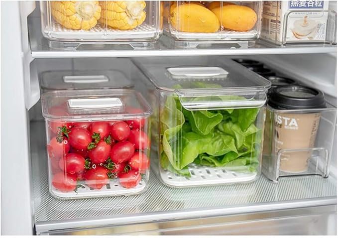 SANNO Fridge Produce Saver Food Storage Bin Containers, Refrigerator Food Fruit Vegetables storage Produce Saver Produce Saver Containers, Stackable Freezer Fridge