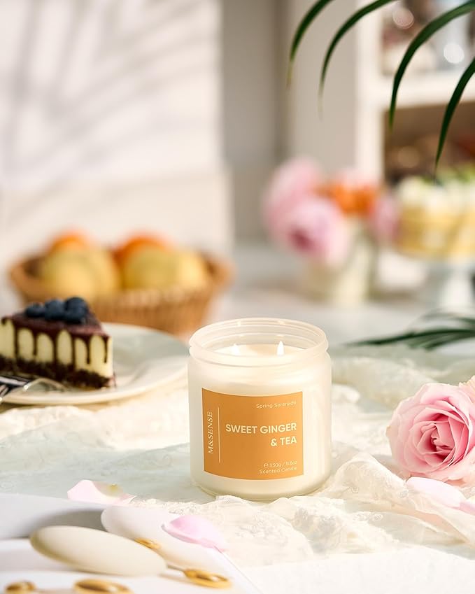 M&SENSE Sweet Ginger & Musky Scented Candle - 11.6oz Natural Soy Non Toxic Candle 70-Hour Burn Time, 2 Wick Aromatherapy Housewarming Gifts for Easter Home Decor & Women Men