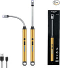 2 PCS Candle Lighter, Lighters for Candle Arc Windproof Flameless with 360° Flexible Neck & LED Power Display, Electric Lighter for BBQ, Grill, Camping, Fireplace, Stove(Gold)