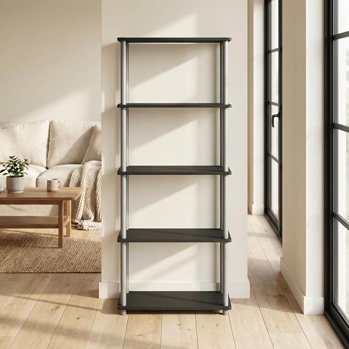 Furnifact Black Grey Bookcase with Sturdy Wooden Construction, Modern Design, Stylish Storage Solution, Suitable for Home or Office Use