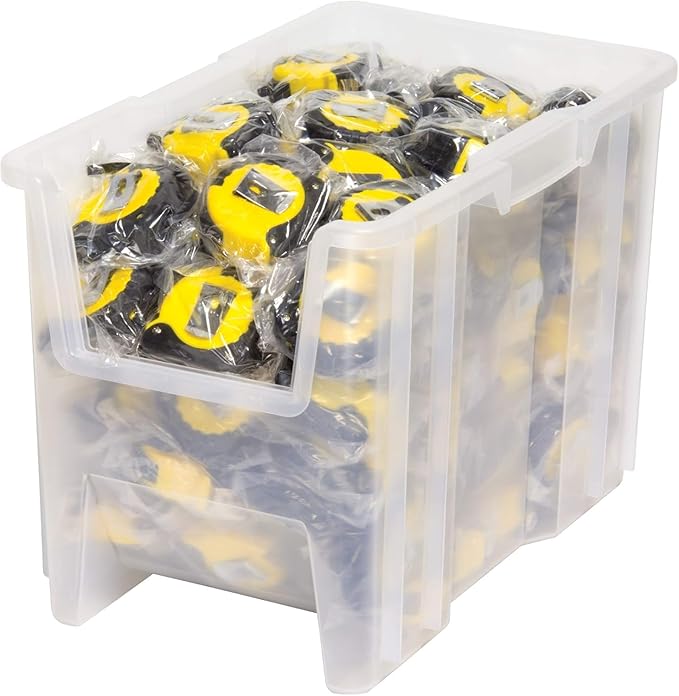Akro-Mils 13014 Stak-N-Store Heavy Duty Stackable Open Front Plastic Storage Container Bin, (17-1/2-Inch x 11-Inch x 12-1/2-Inch), Clear, (4-Pack)