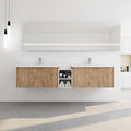 92IN Bathroom Vanity with Double Sink, Modern Solid Wood Floating Bathroom Sink Cabinet, Anti-Fog Mirror, Smart Storage Solutions, Waterproof Design, Open Shelving for Easy Access