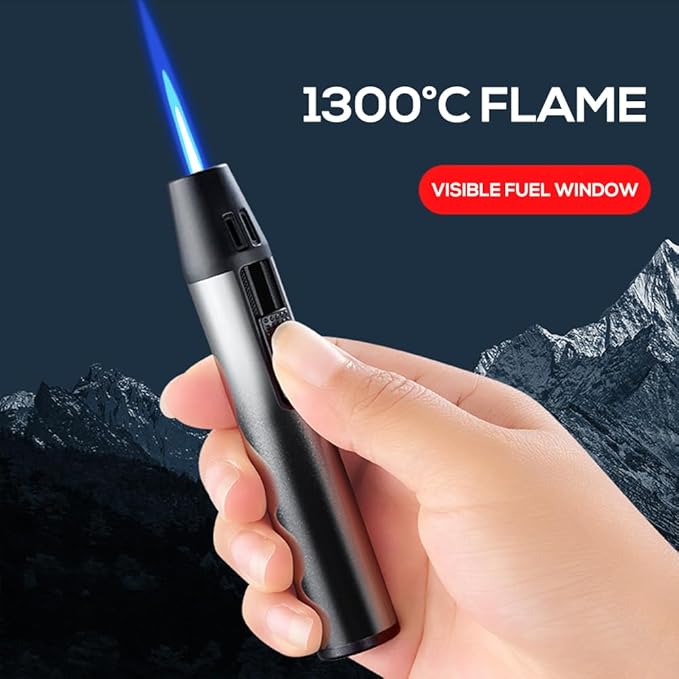 Navpeak Mini Torch Lighter Windproof Jet Blue Flame Lighters Compact Portable with Gas Window Refillable Butane Torch for Candle Craft Outdoor BBQ Grill (Butane Not Included)(Matte Black)