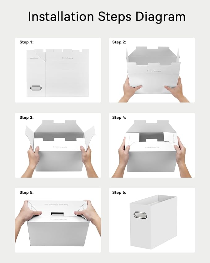 Oterri File Organizer Box, Portable Collapsible Cardboard File Folder Organizer with Handle for Letter Size Hanging Files, Document Storage Box for Home Office & Classroom (8 Packs, White)