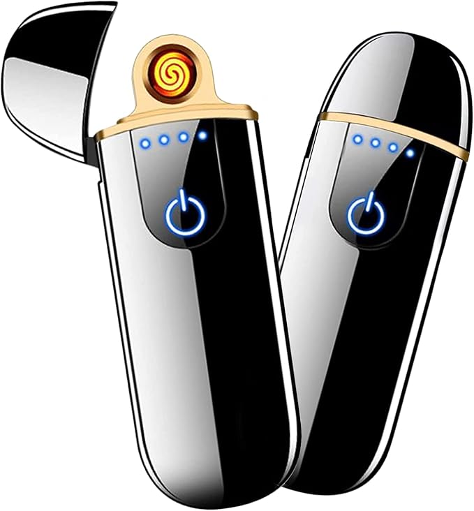 Electric Lighter, Smart USB Rechargeable, Mini Touch Ignition Windproof Flameless Plasma Lighter with Battery Indicator for Men Father Gifts (Pure Black)