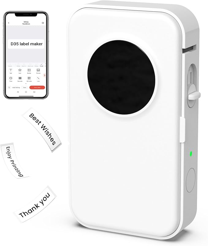 Phomemo D35 Label Maker, Support Pre-Cut/Continuous Paper,Portable Bluetooth Label Maker Machine,Labeler for School Office Home Organization Gift,Replace Typewriter- White