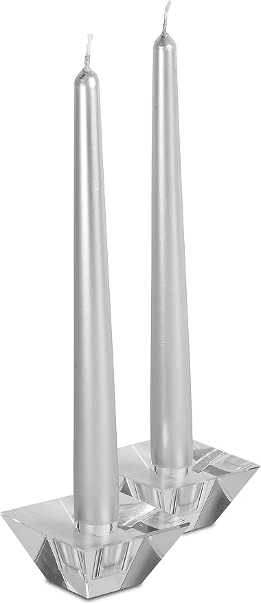 Hyoola 12 Pack Tall Metallic Taper Candles - 14 Inch Silver Metallic, Dripless, Unscented Dinner Candle - Paraffin Wax with Cotton Wicks