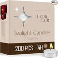 Leor & Lair Tea Light Candles 200 Pack – Bulk Tealights for Weddings, Events & Restaurants – 4 Hour Paraffin Palm Wax Blend – Mini Candles Bulk for Centerpieces, Lanterns & Tealight Holders