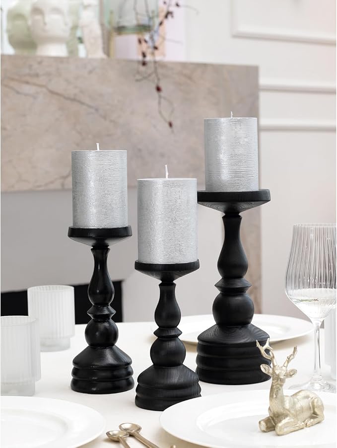 CANDWAX 3x4 inch Pillar Candles Set of 3 – Unscented Dripless Silver Candles for Event Decor, Weddings, Home Use