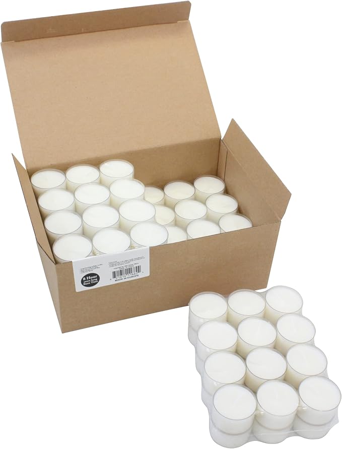 Stonebriar Bulk 24 Pack Unscented Smokeless Long Burning Clear Cup Tea Light Candles with 8 Hour Extended Burn Time