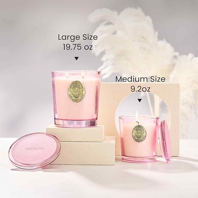 M&SENSE Natural Soy Candle | Jasmine & Pink | 9.2 oz, 50H Burn Time | Candle Gift for Her | Scented Candle for Valentine’s Day