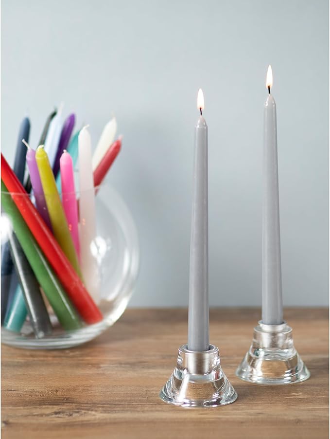 CANDWAX 8 inch Taper Candles - Set of 12 Dripless Tall Long Burning Dinner Party Wedding Decor - Light Gray