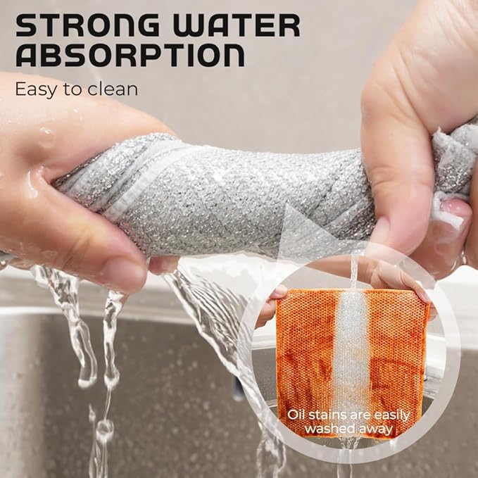 Non Scratch Wire Dishcloth Wet and Dry, 2024 New Kitchen Dish Towels Double Layer Wire Dishwashing Rags Cleaning Pads, Multipurpose Metal Wire Dishcloth Reusable Scrubbing Pads for Kitchen (5PCS)